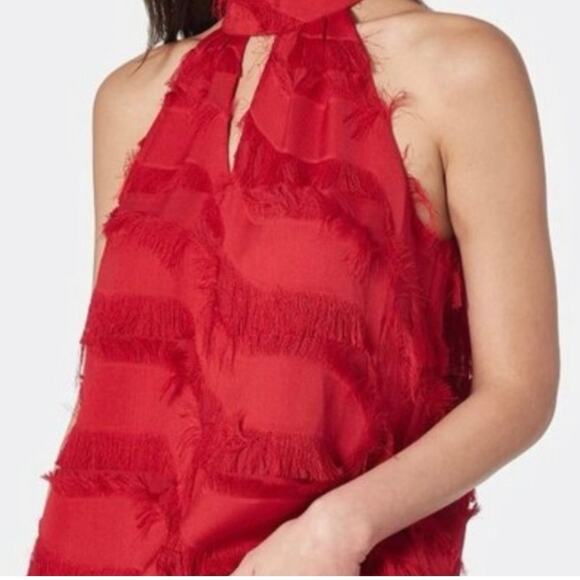 Joie Eleora Women's Red Fringed Cutout V-Neck Sleeveless Blouse Tops Size XL NWT - Picture 1 of 9